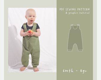 JERSEY Jumpsuit Naaien PDF Patroon met Schouder Snaps voor Baby en Peuters//6 9 12 18 maanden 2 3 4 yo /ez-4101