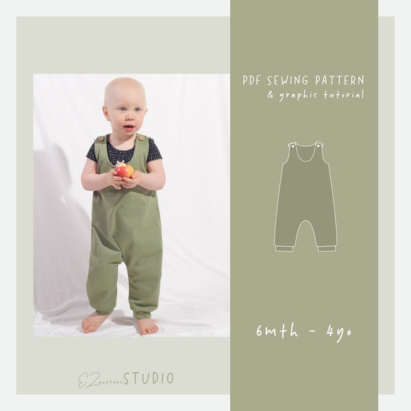 JERSEY Jumpsuit Sewing PDF Pattern with Shoulder Snaps for Baby and Toddlers// 6 9 12 18 mth 2 3 4 yo /ez-4101