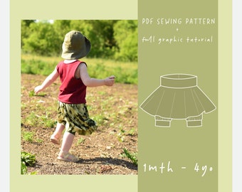 Jersey Harem-style Shorts with Circle Skirt PDF Sewing Patterns for Baby/Toddler /Sizes: 2mth - 4yo / ez-5006