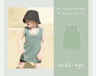 Jersey Pinafore Dress/ Long Tank Top PDF Sewing Pattern for Baby/Toddler /SIZES: 1mth - 4yo // ez-1201