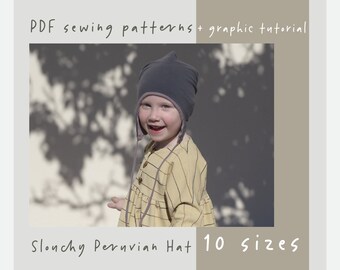 Patrón de costura en PDF de gorro peruano holgado para niño/adolescente/adulto (cabezas de 36 a 56 cm)