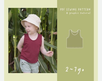 Jersey tanktop pdf-naaipatroon voor kinderen / 2 3 4 5 6 7 jaar / ez-2104