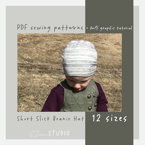 Slick Beanie Hat without Cuff /One Piece PDF Sewing Pattern for Child/Teen/Adult 12 SIZES (Head Sizes 36-58cm) // ez-7106