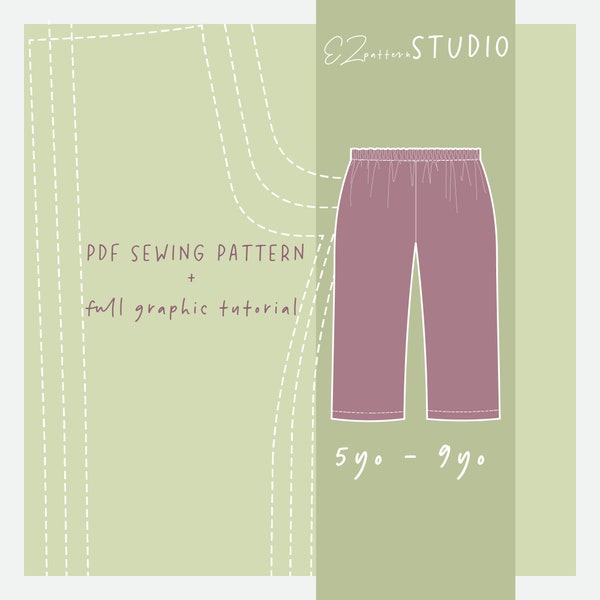 Wide-leg Pants PDF Sewing Pattern for Kids/ 5yo - 6yo - 7yo - 8 yo - 9yo / pajama pants pattern // ez-5008