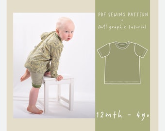 Jerseytop lange/korte mouwen pdf naaipatroon voor kinderen //MATEN: 12 maanden 18 maanden 2 jaar 3 jaar 4 jaar// sweaterpatroon// ez-2008