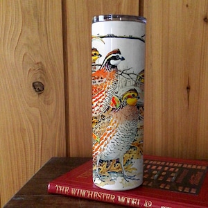 Stainless Steel, White 30 0z Skinny Insulated Tumbler - Bobwhite Quail