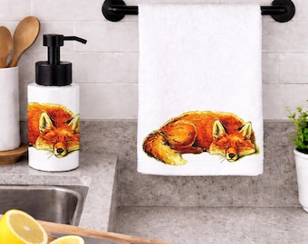 Soap Dispenser and Polycotton Hand/Kitchen/Bar Towel - Sleeping Fox