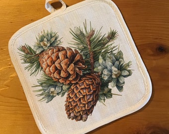 Pinecones - Pot Holder - Choose White or Natural "Linen"