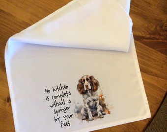 Flat Weave Towel for kitchen and Bar - Springer Spaniel, No Kitchen...