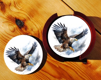 Eagle - Sandstone Four Coaster Set in Wood Rack