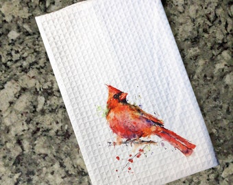 Waffle Towel - Cardinal, Red Bird