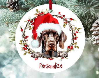 Pointer Christmas Holiday Tree Ornament, Large 4", Double Sided, with Red Ribbon