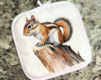 Chipmunk - Pot Holder - Choose White or Natural "Linen"