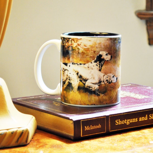 Coffee Tea Mug with English Setter Hunting Dogs, Ceramic 11 oz - FREE SHIPPING