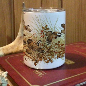 Stainless Steel, White 10 0z Lowball Insulated Tumbler - Bobwhite Quail