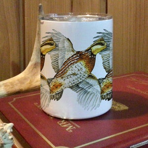 Stainless Steel, White 10 0z Lowball Insulated Tumbler - Bobwhite Quail