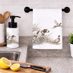 Pointer & Pheasant Toile Soap Dispenser and Polycotton Towel, Bath/Kitchen Decor