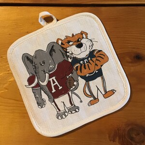 Alabama Auburn Football - Pot Holder - Choose White or Natural &quot;Linen&quot;