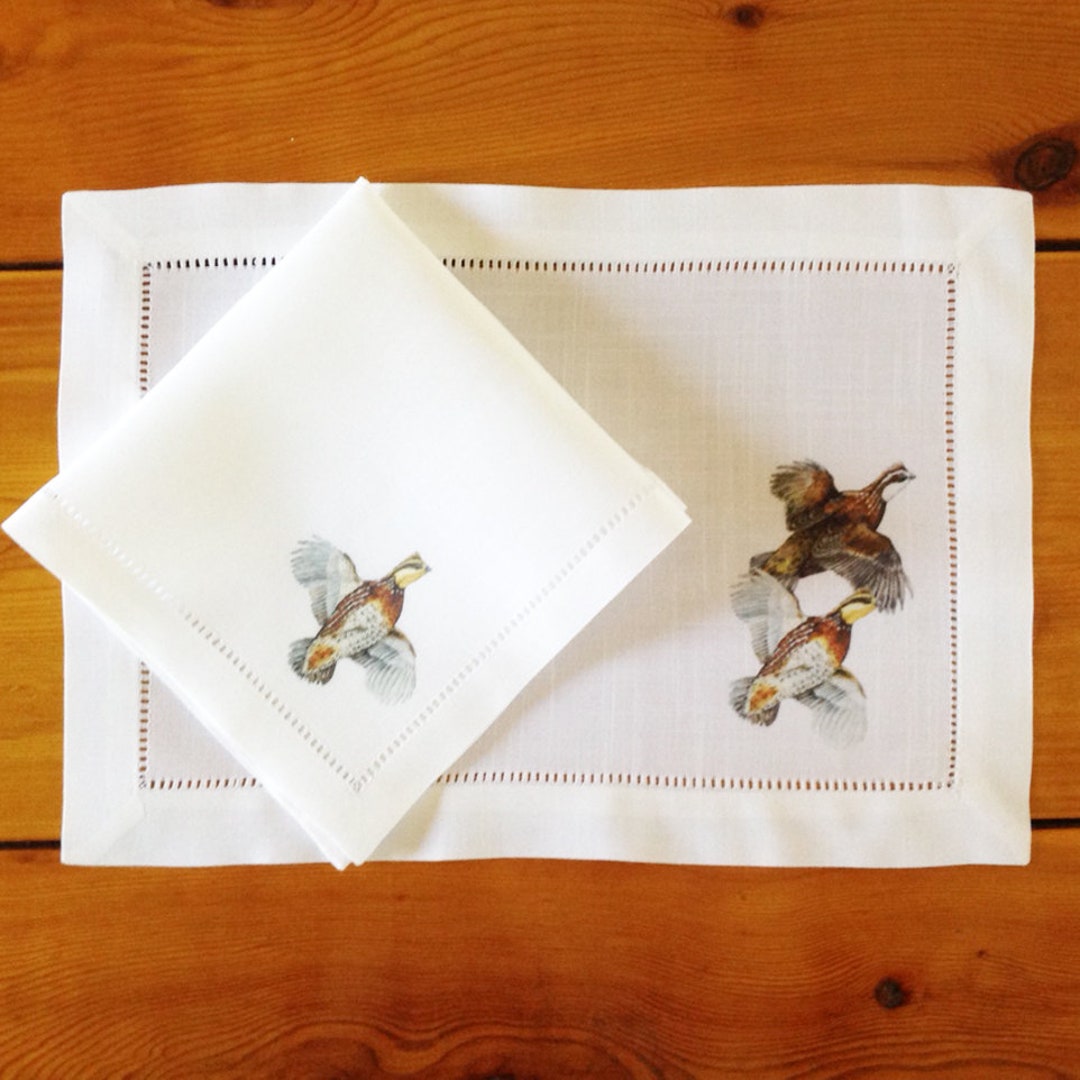 Hemstitch Place Mats, Dinner Napkins & Cocktail Napkins Set of Six