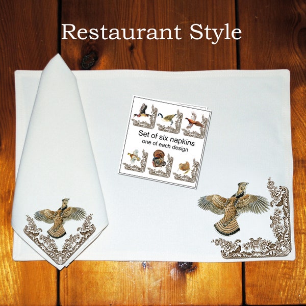 Dinner Napkins & Place Mats, Set of Six-Game Birds Woodland