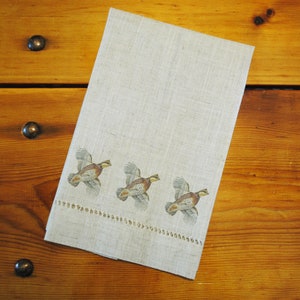 Hemstitched &quot;Linen&quot; Tea Towel - Bobwhite Quail
