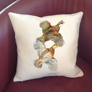 Bobwhite Quail &quot;Linen&quot; Pillow Cover, 16&quot; FREE SHIPPING