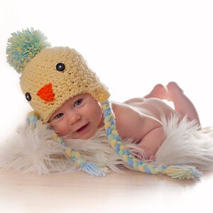 BABY CHICK Easter Hat, Crochet Photo Props, baby shower gift, Easter Props, bringing home baby, preemie, newborn to 24 months image 2