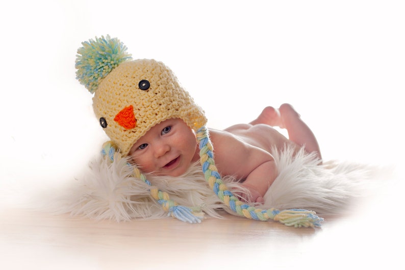 BABY CHICK Easter Hat, Crochet Photo Props, baby shower gift, Easter Props, bringing home baby, preemie, newborn to 24 months image 2