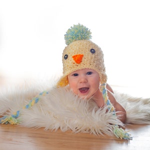 BABY CHICK Easter Hat, Crochet Photo Props, baby shower gift, Easter Props, bringing home baby, preemie, newborn to 24 months image 1