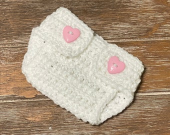 Crochet Valentine Diaper Cover in White w/PINK Hearts, Newborn Photo Prop, Shower Gift, Photo Prop, Size Preemie, Newborn to 12 months