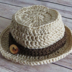 Little Mister Crochet Photo Prop Hat, fedora hat, beach hat, baby shower gift, little man photo props, Can be Made in Custom colors