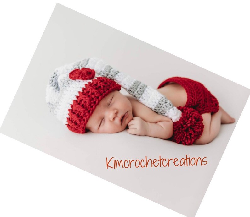 VALENTINE'S DAY PomPom Stocking Hat Diaper Cover Photo Props, Newborn Baby Shower Gift, preemie, newborn up to 12 months, Made to Order image 1