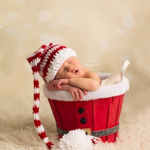ELF PIXIE STOCKING Hat Christmas Photo Props shower gift Preemie, Newborn to Adult, Christmas pompom hat, My 1st Christmas, Made to Order