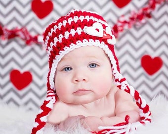 Crochet Valentine's Day Baby Hat, Heart Photo Prop
