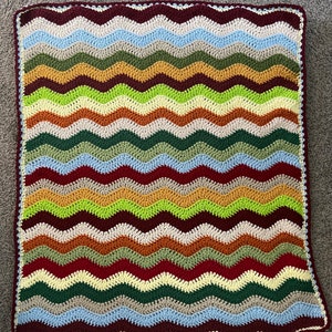 Chevron Crochet Afghan, Ripple Lap Afghan, Baby Gift, Crib Striped Blanket READY to SHIP 33x38 image 1