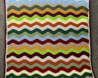 Chevron Crochet Afghan, Ripple Lap Afghan, Baby Gift, Crib Striped Blanket READY to SHIP 33”x38”