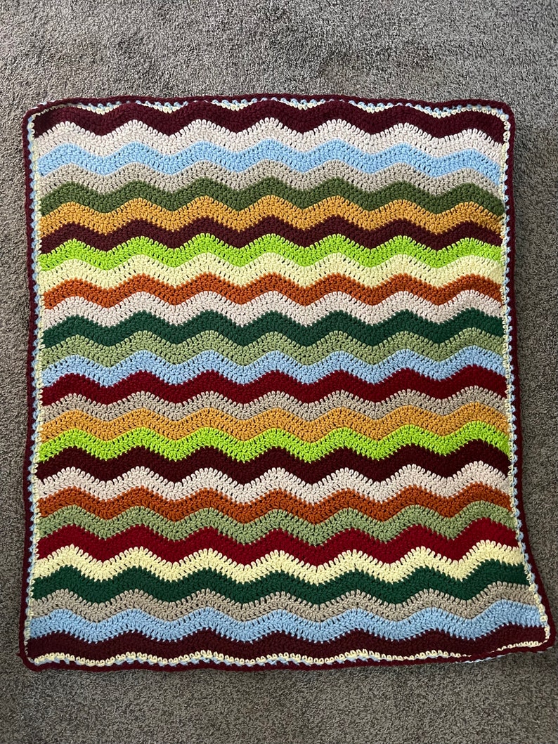 Chevron Crochet Afghan, Ripple Lap Afghan, Baby Gift, Crib Striped Blanket READY to SHIP 33x38 image 1