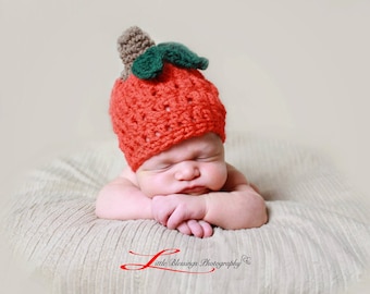 PUMPKIN Hat Crochet Photo Props Baby Shower Gift baby boy baby girl hat Halloween Fall Hats Preemie Newborn - 12 months Pumpkin