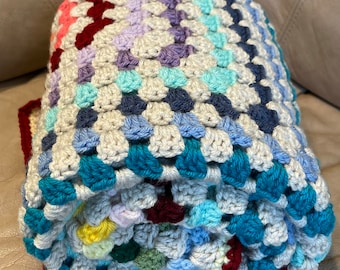 Granny Square Afghan Modern Crochet Couch Afghan, Lap Afghan, Baby Gift, Crib Blanket READY to SHIP 44” x 44”