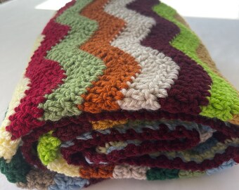Ripple Chevron Crochet Afghan, Lap Afghan, Baby Gift, Crib Striped Blanket READY to SHIP 33”x38”