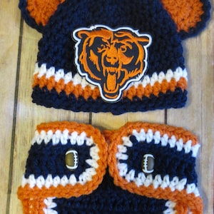 Chicago Bears Crochet Hat Diaper Cover Set, Newborn to 12 mo, photo props, NFL Bears, shower gift, NFL Football, Made to Order image 1