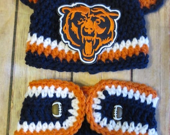 Chicago Bears Crochet Hat Diaper Cover Set, Newborn to 12 mo, photo props, NFL Bears, shower gift, NFL Football, Made to Order