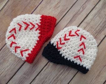 Crochet BASEBALL Hats, Baby Boys, Twins, Preemie, Newborn Photo Props, Baby Shower Gift, Set of 2 hats, baby's 1st hats