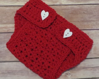 Crochet RED Valentine Diaper Cover, Hearts, Newborn Photo Prop, Shower Gift, Photo Prop, Size Preemie, Newborn up to 18 months