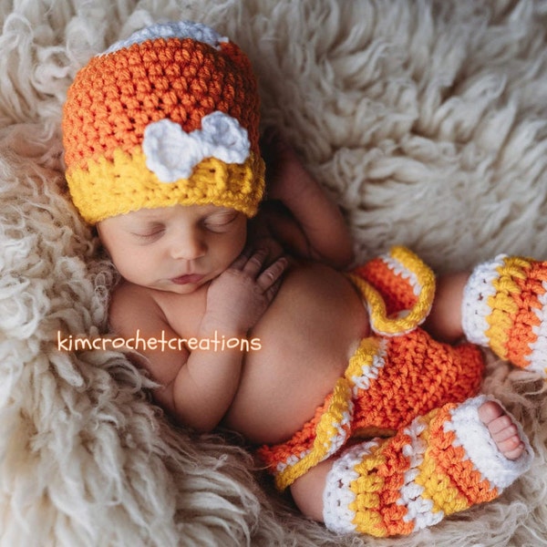 CANDY CORN Hat with bow for Baby Girl, Diaper Cover, Leggings Set, Photo Props, Baby Shower Gift, Halloween Props, Baby Girl