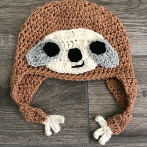 Crochet SLOTH Hat Animal Hat Photo Props Available in Sizes Preemie, Newborn to Toddler