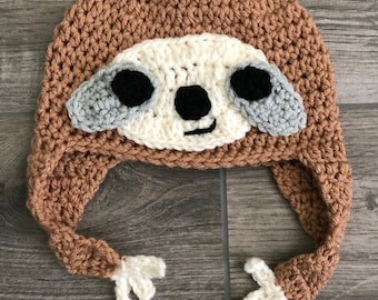 Crochet SLOTH Hat Animal Hat Photo Props Available in Sizes Preemie, Newborn to Toddler