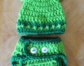 Crochet Frog Hat with Matching Diaper Cover, GREEN FROG, PREEMIE, Newborn to 12 months size, bringing home baby outfit, baby boy, baby girl