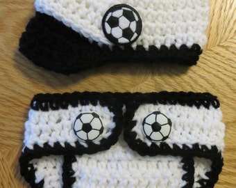 Crochet Basketball, Soccer, Crochet Hat and Diaper Cover, Photo Props, preemie, newborn to 3 months baby boy, shower gift