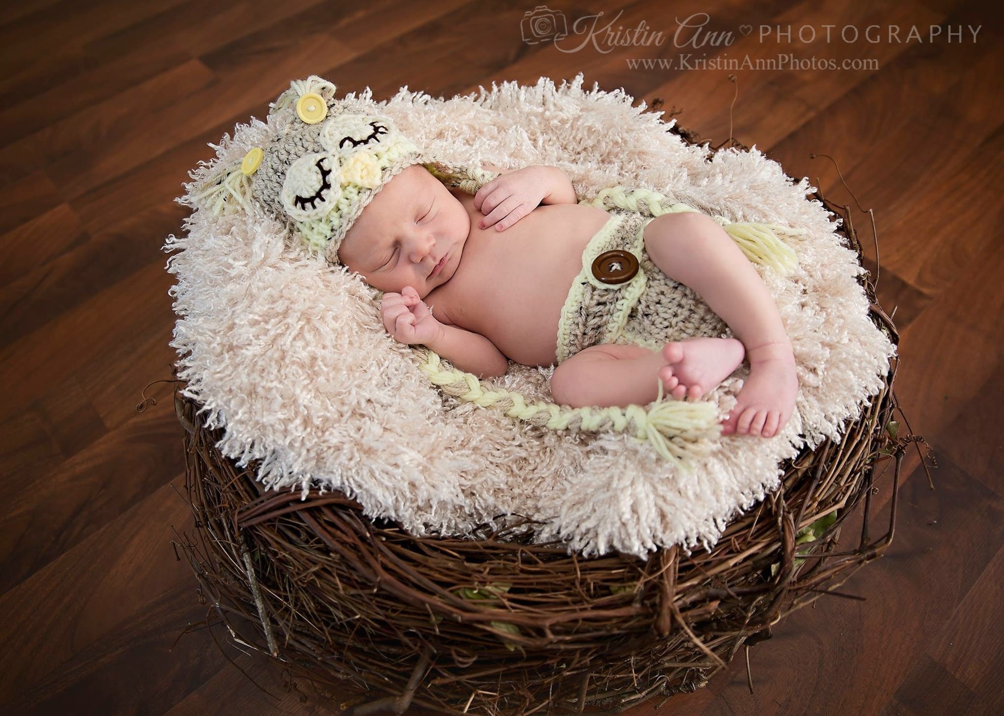 Crochet Sleepy Owl Hat Diaper Cover Set, Newborn Photo Prop